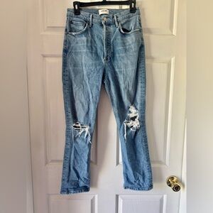 AGOLDE Riley Straight Crop Distressed Jeans